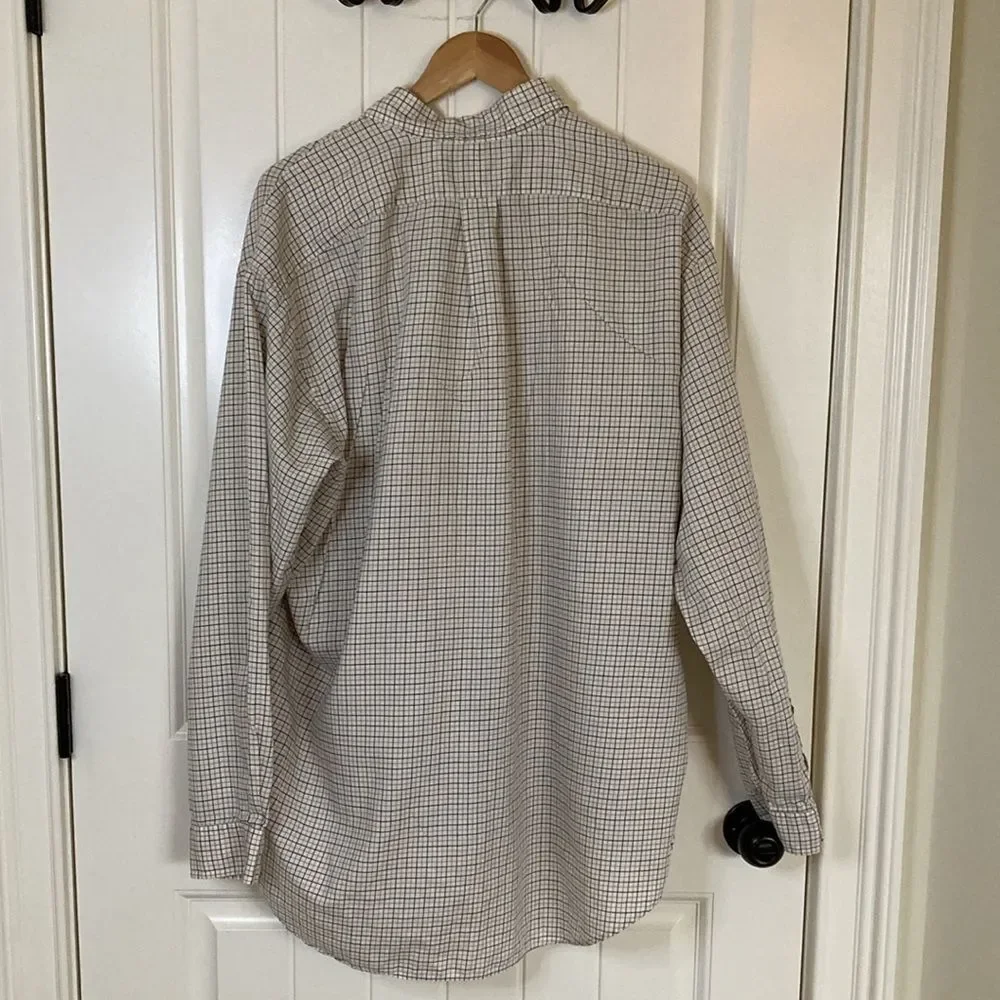 Ralph Lauren Mens Blake Button Down Shirt XL White Gold Navy Windowpane‎ Pony